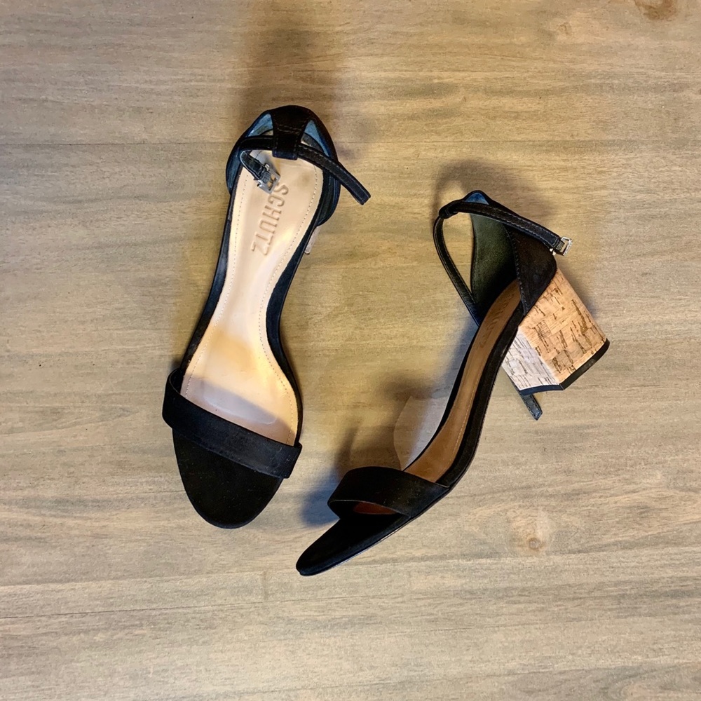 Schutz Chimes Suede Block Cork Heel Sandals